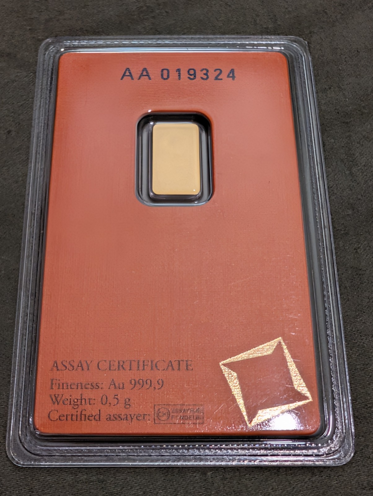 0.5 Gram Gold Bar – Valcambi Suisse – 999.9 Fine Pure Gold in Sealed Assay Card