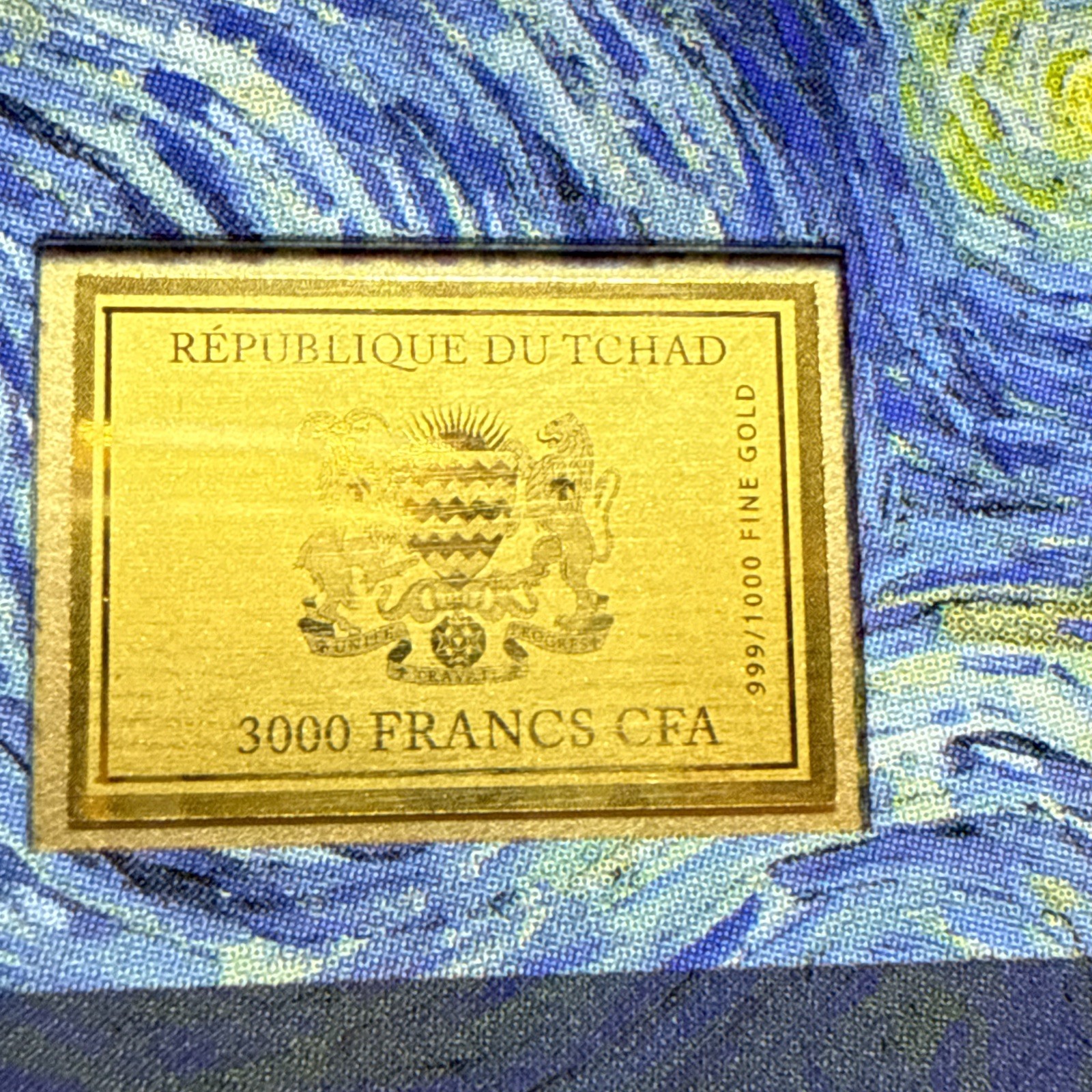 2025 Vincent Van Gogh Starry Night 1/1000Oz .999 Gold Coin card 3000 Francs Chad