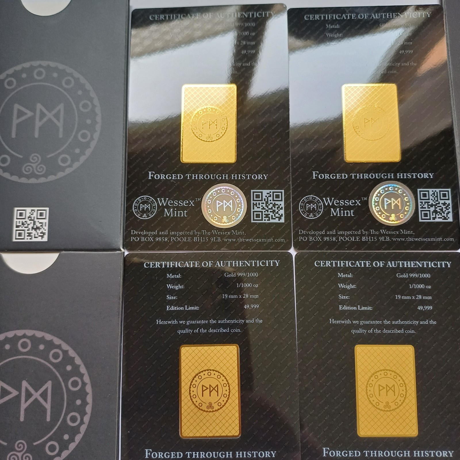 Wessex Mint 1/1000th oz 0.0311g Eagle, Liberty, Springbok & Maple Leaf Gold Bars
