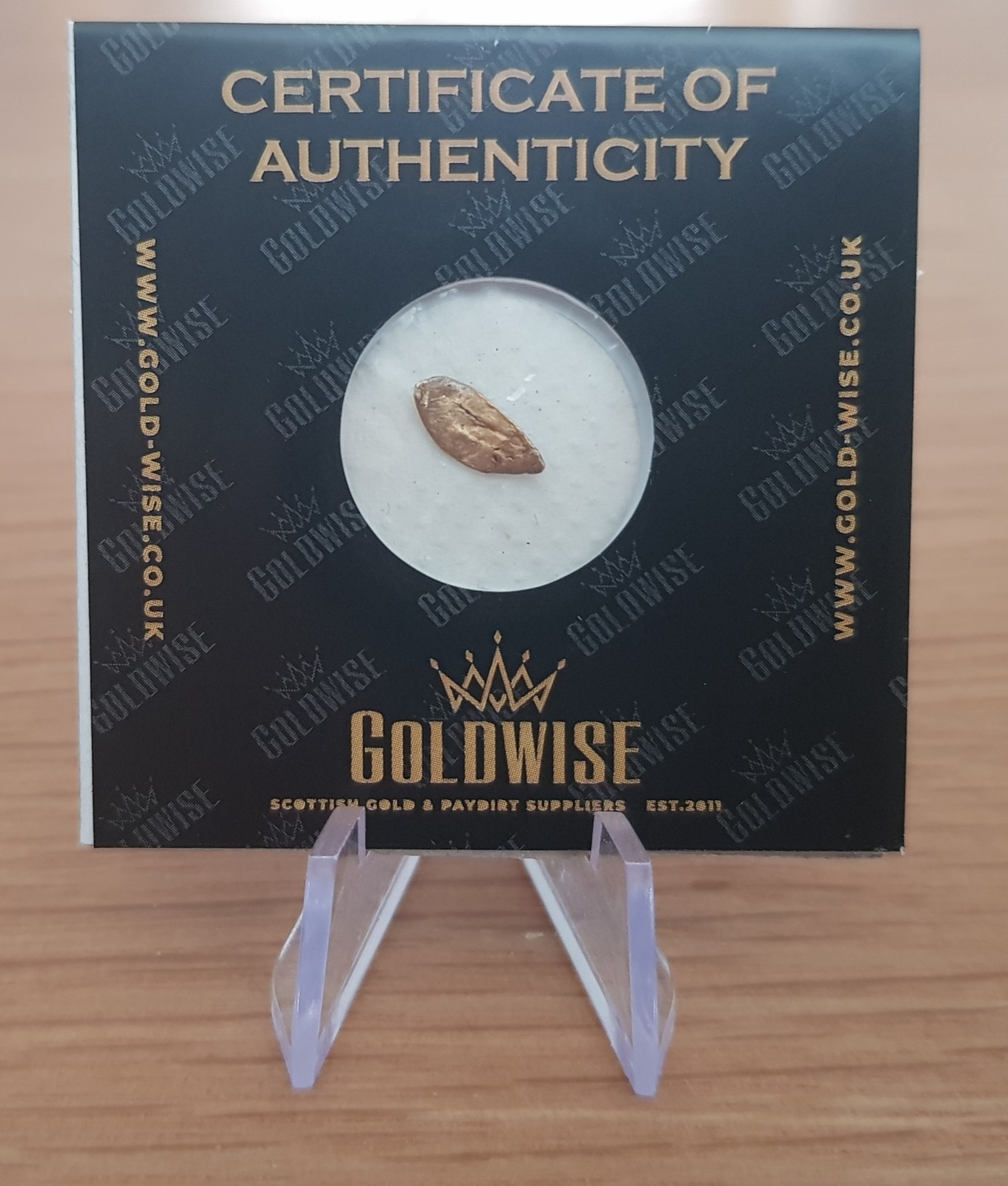 Scottish Gold Nugget Hand Panned by Goldwise 0.17g in COA