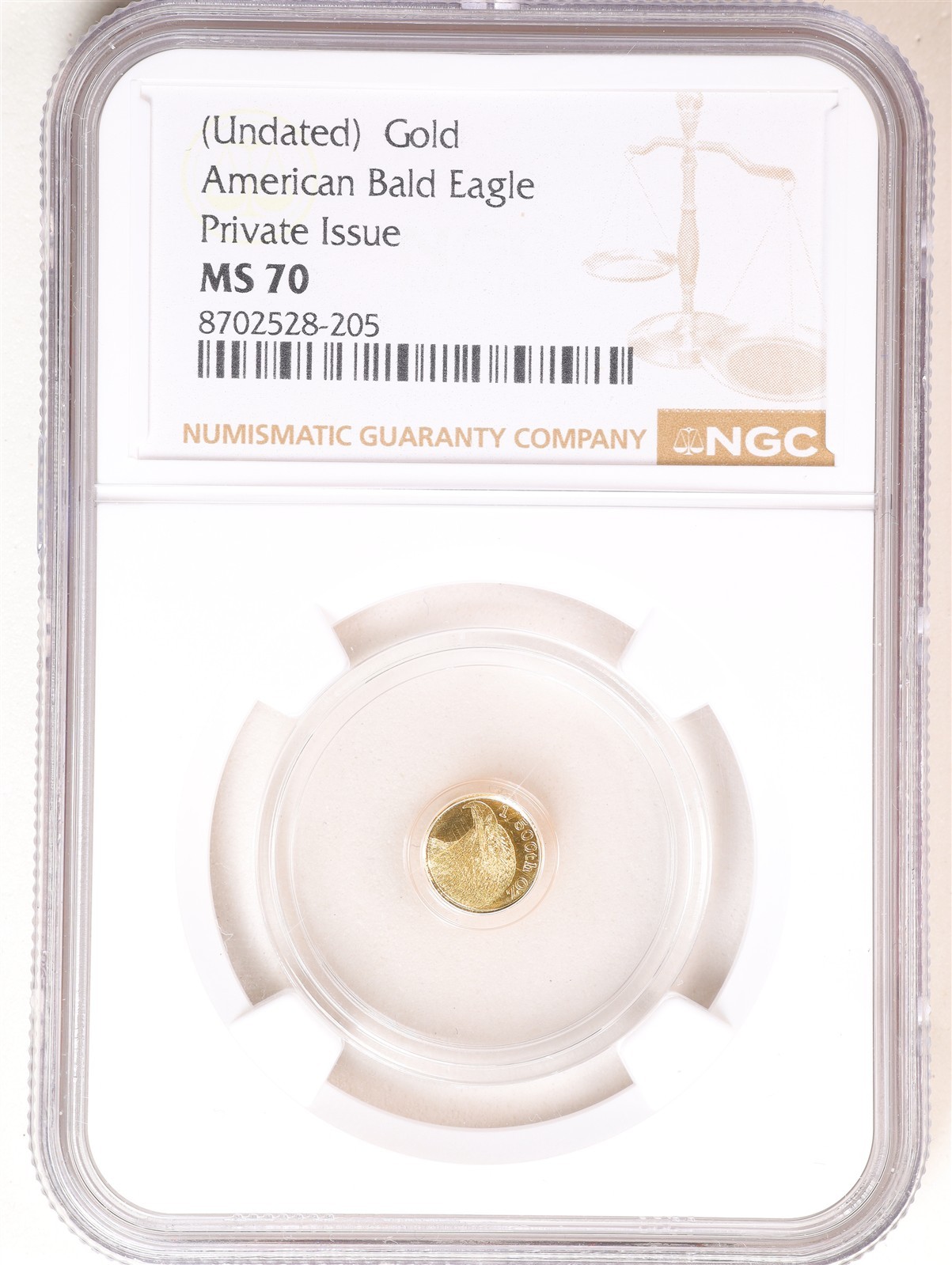 1/500oz .9999 Fine Gold American Bald Eagle MS70 NGC 8702528-205 Private Issue
