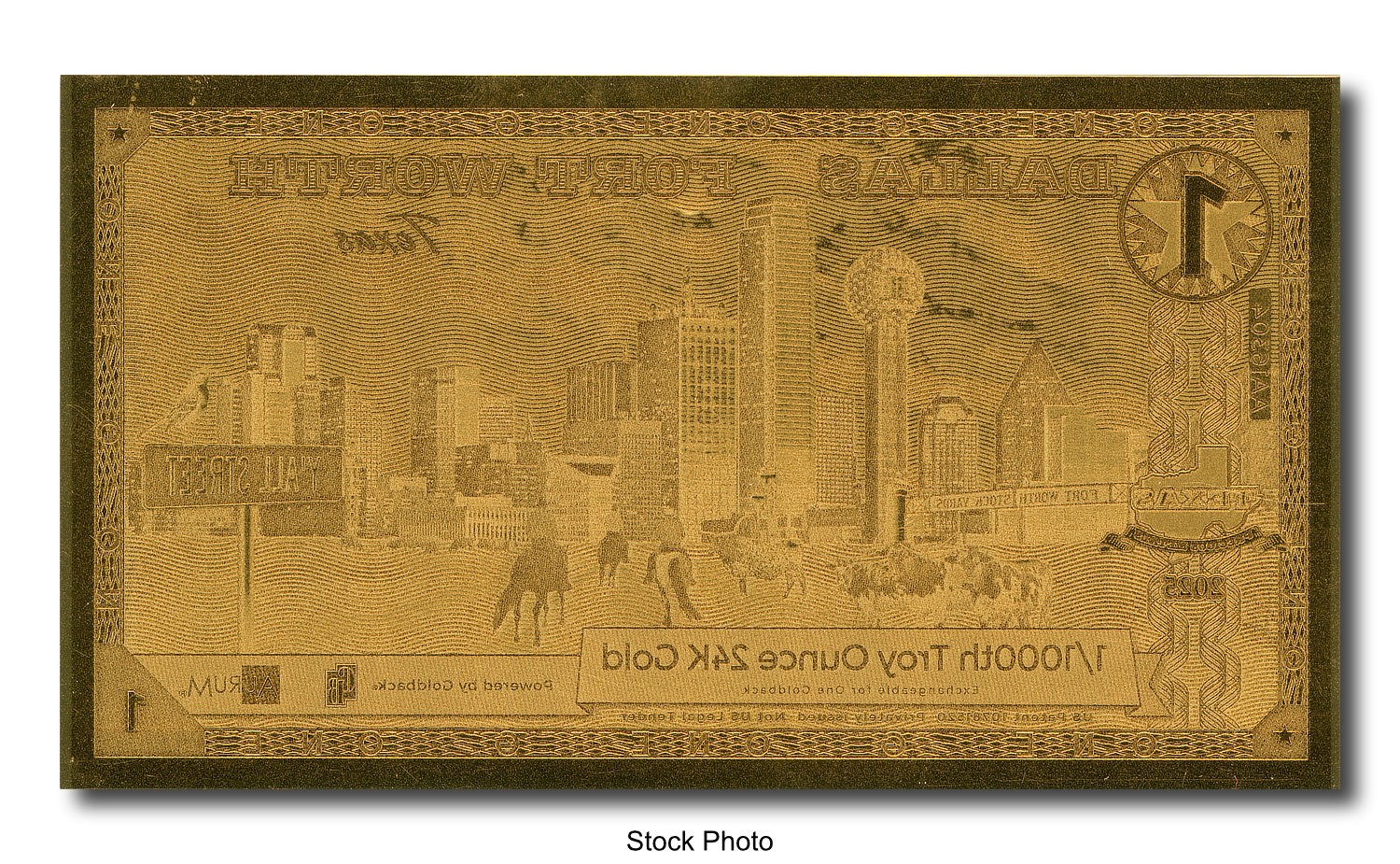 2025 Dallas Forth Worth Texas 1/1000 oz 24K Gold Foil Limited Edition 1 Goldback