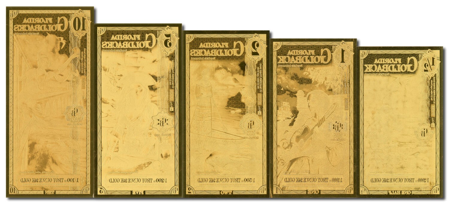 2025 Aurum 1/2, 1, 2, 5, & 10 GB Florida 24K Gold Note Ltd. Ed. Goldback 5pc Set
