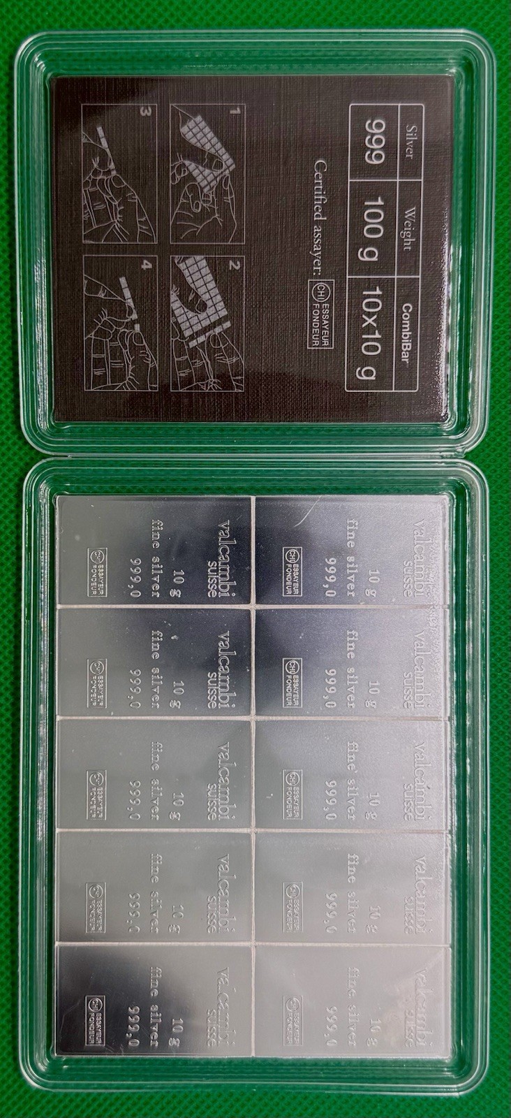 Valcambi Suisse 10×10 Gram Combibar .999 100g Silver