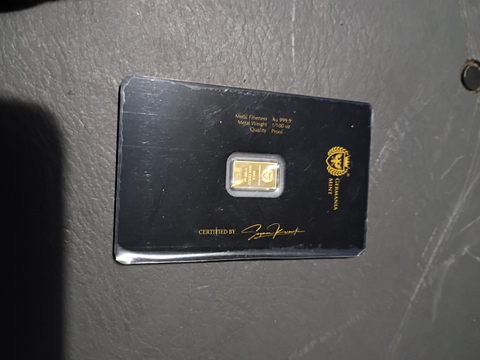 Germania Gold Bullion – 1/100 oz Gold Proof Bar In Assay Warrior Princess-SEALED