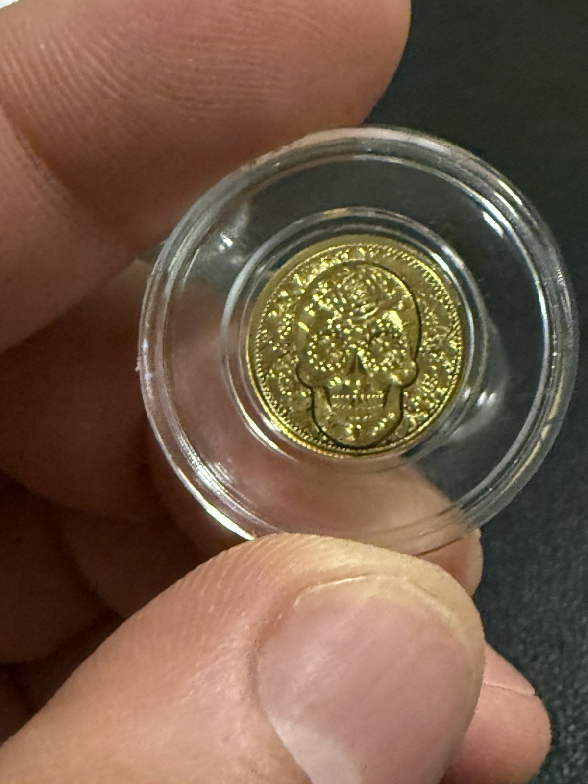 1/100th oz .9999 Fine GOLD Skull Dia De Los Muertos in Capsule FRACTIONAL GOLD