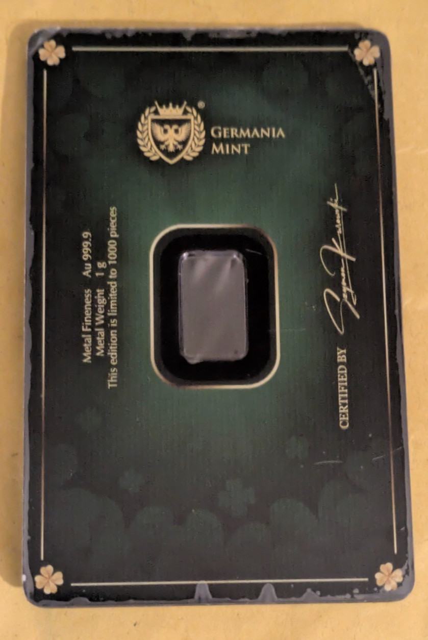 GERMANIA MINT HAPPY ST PATRICK’S DAY 1g 999.9 FINE GOLD LIMITED MINTAGE 1000