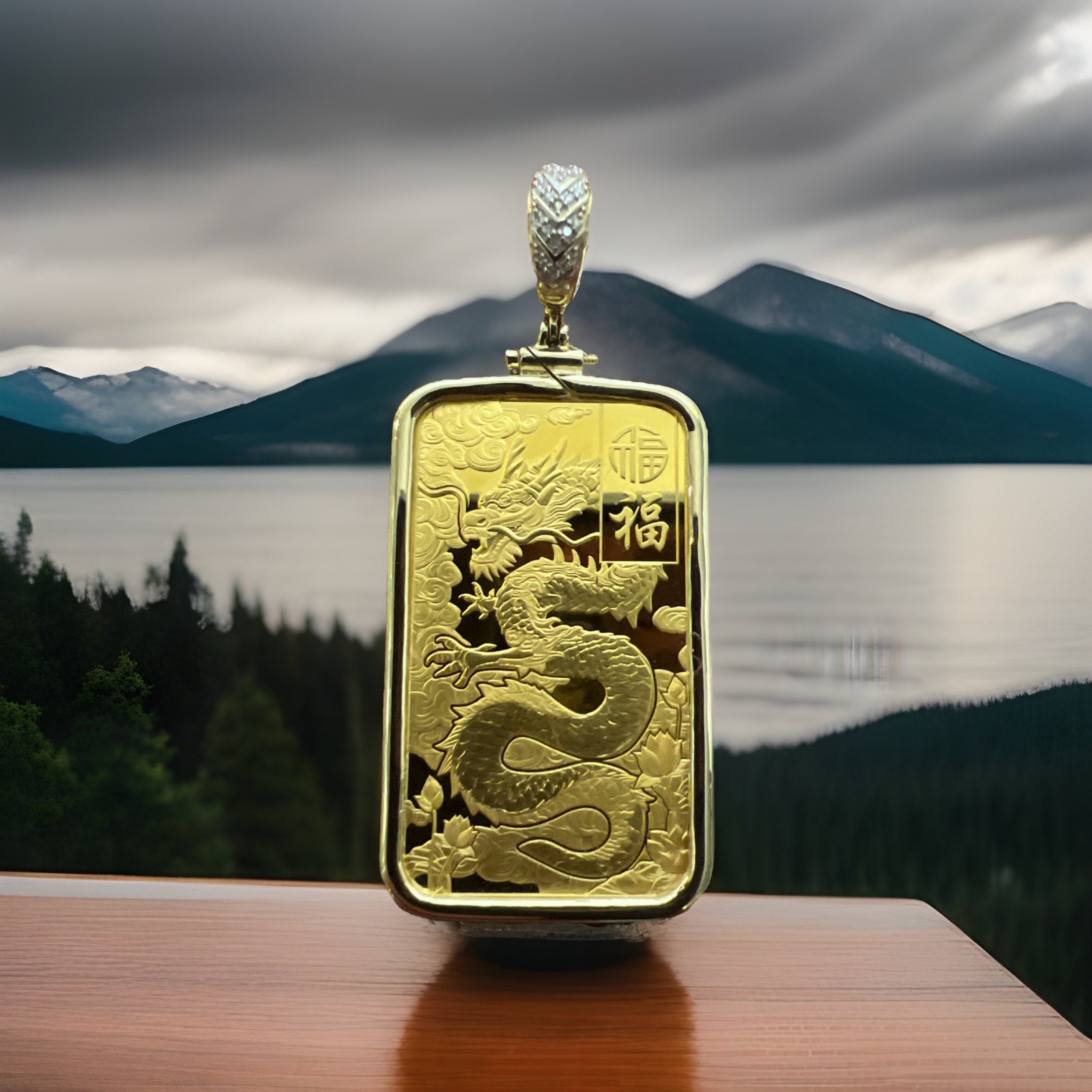 Pamp Good Luck Dragon 24K, 1 TROY OUNCE GOLD BAR & FREE WITH PURCHASE 14k BEZEL!