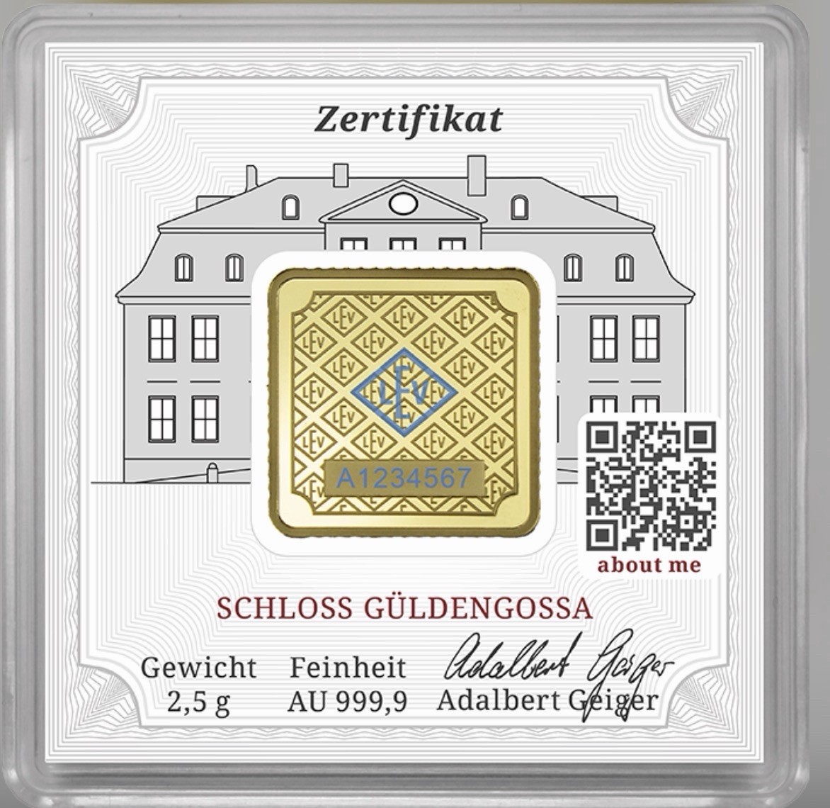 Geiger Edelmetalle 2.5g Gold Bar 0.9999 Fine in Assay Card, Germany