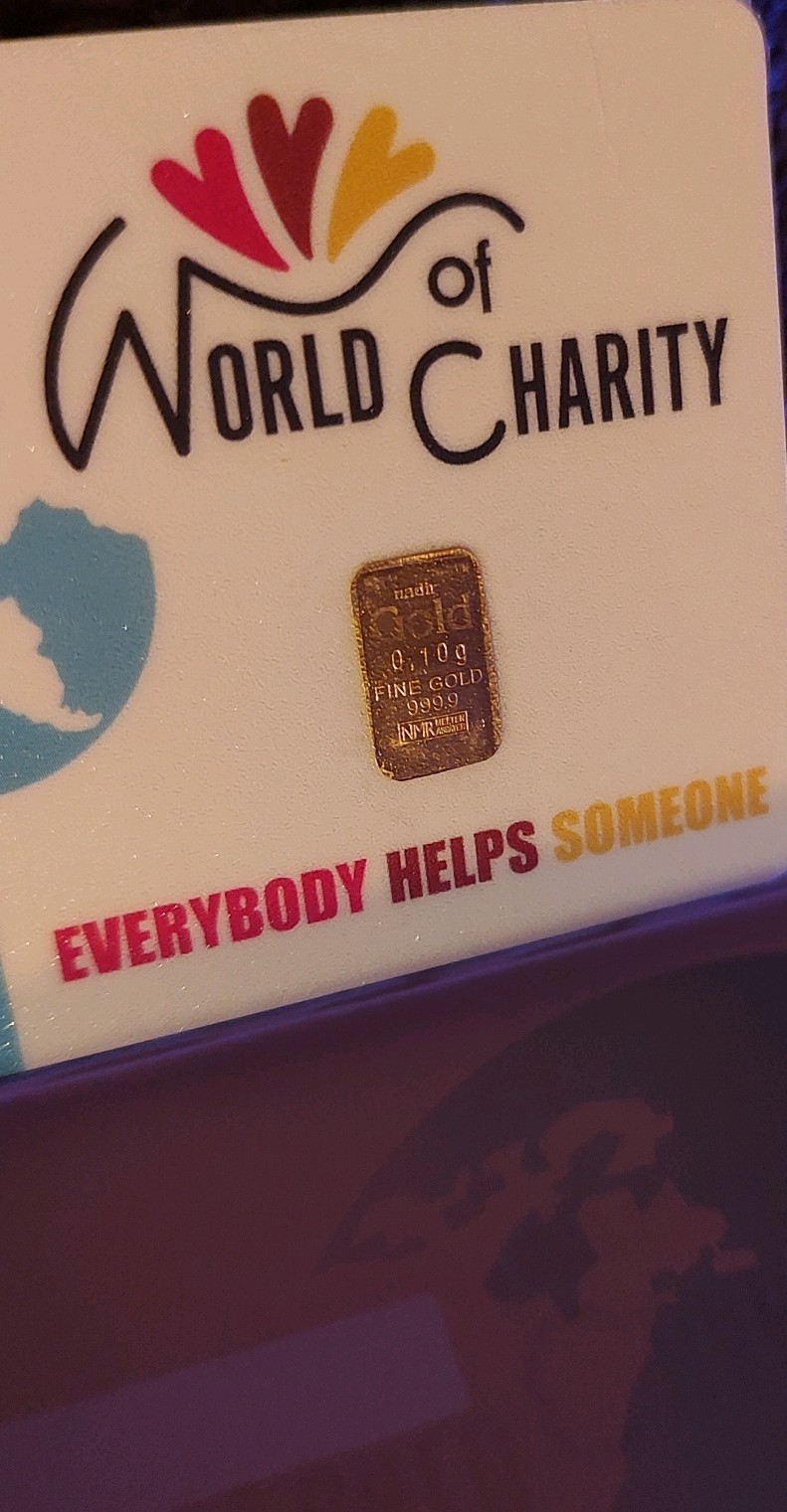 Karetbar .999 Fine Gold 0.10gram Sealed Bar World Charity Everyone Helps Someone