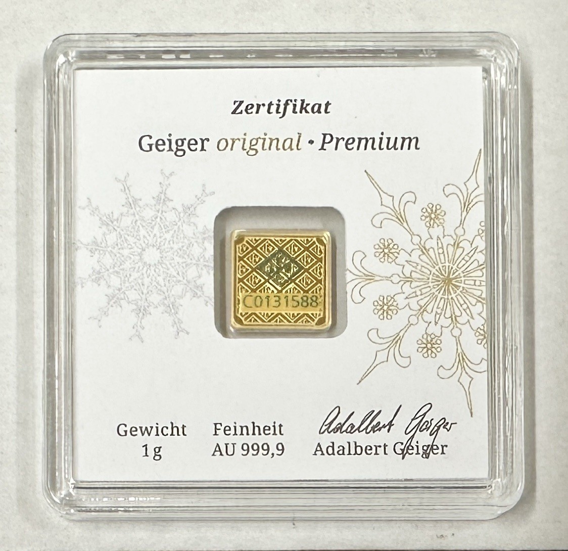 GEIGER 1 GRAM 999.9 GOLD BAR MERRY CHRISTMAS