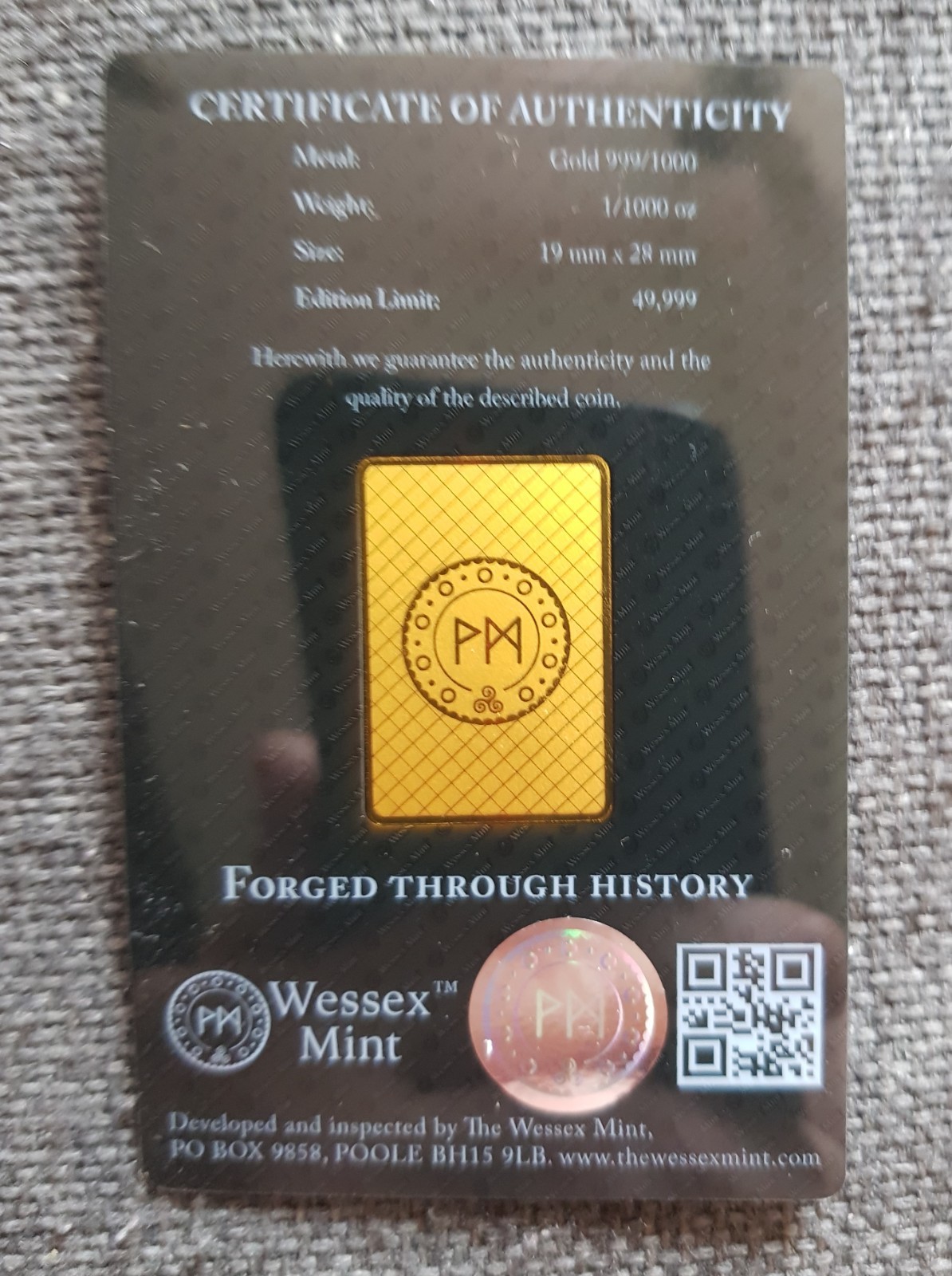 24ct Gold 1/1000 Falcon Bar (Fractional)