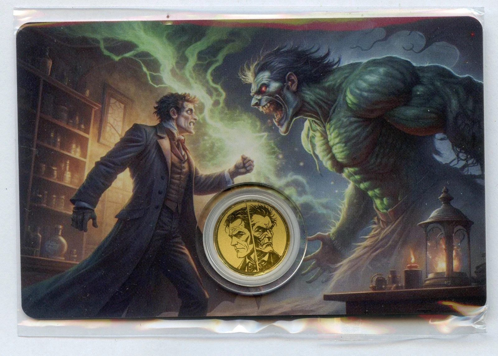 Jekyll & Hyde Gold 1/1000 Oz 999 Fine Round in Card Bullion Limited Edition