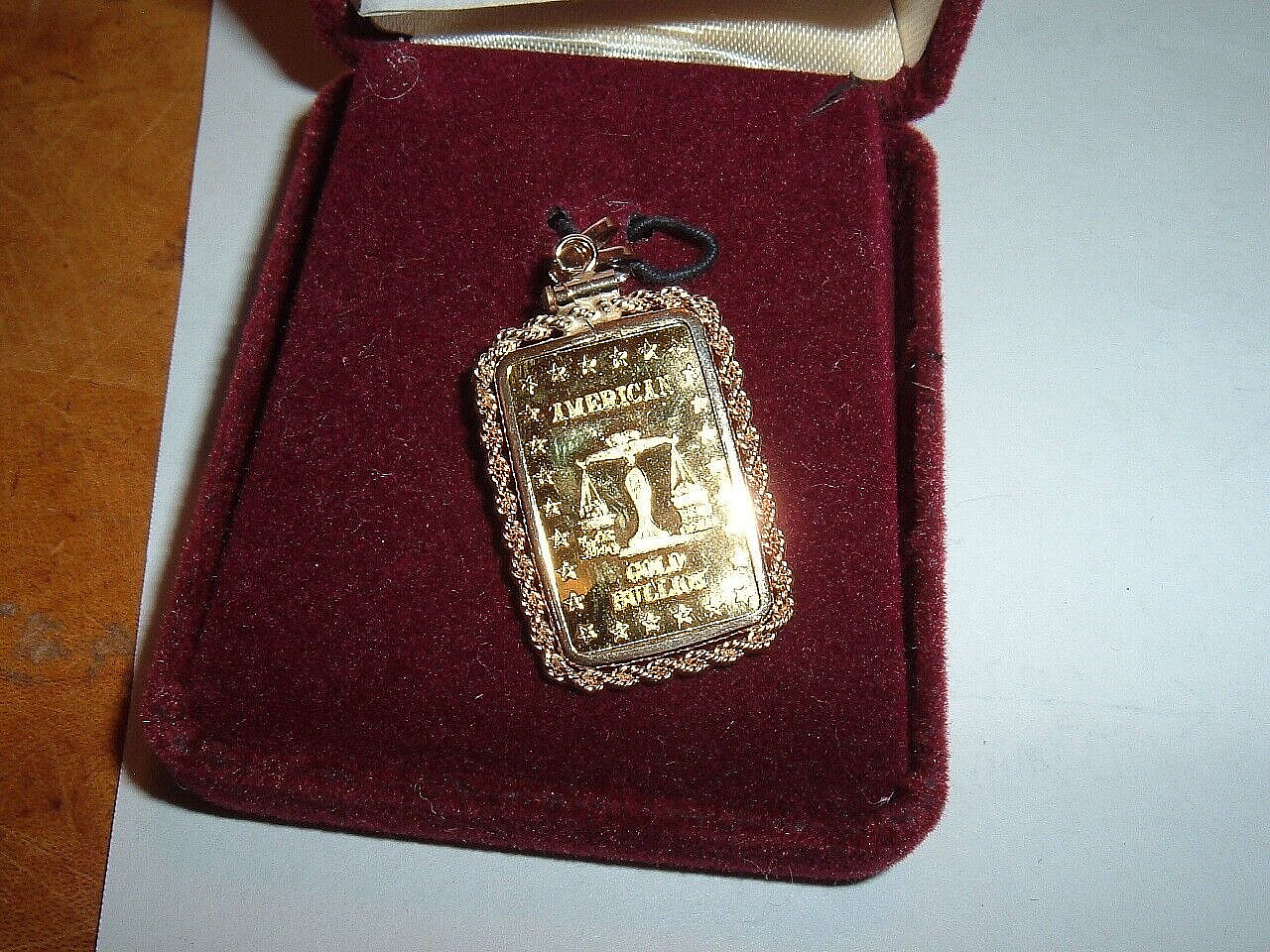 1/10 oz 24K GOLD 999.9 FINE INGOT BAR w / 14K ROPE BEZEL PENDANT CHAIN NECKLACE