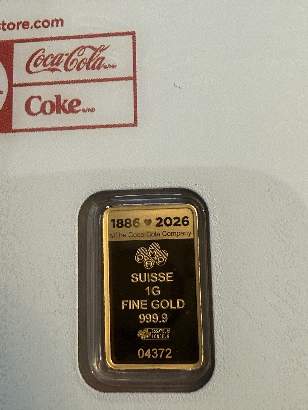 Pamp Suisse Coca-Cola Valentine’s Love 1g Gold Bar in Card With Sleeve