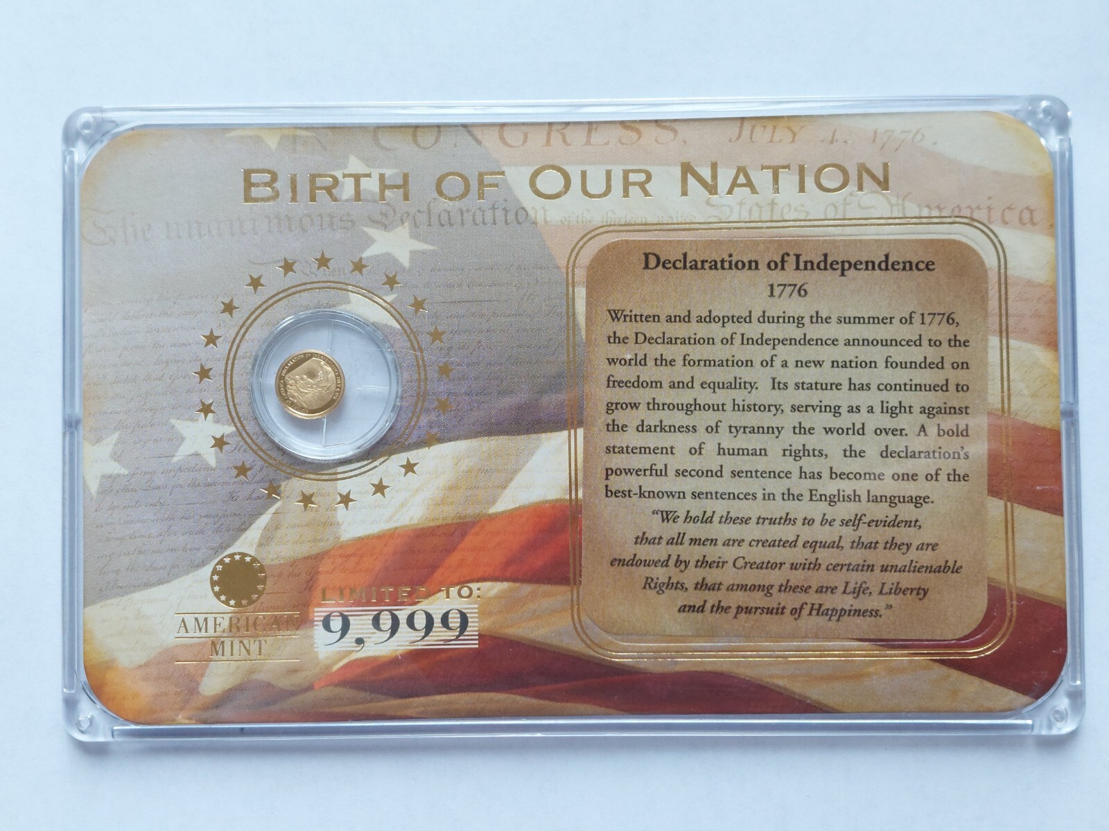 American Mint Birth of Our Nation Declaration of Independence .5 Gram 14Kt Gold