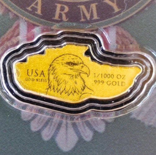 2026 US Army Tank Eagle 1/1000 oz .999 Fine Gold Fractional Art Bar in COA Card