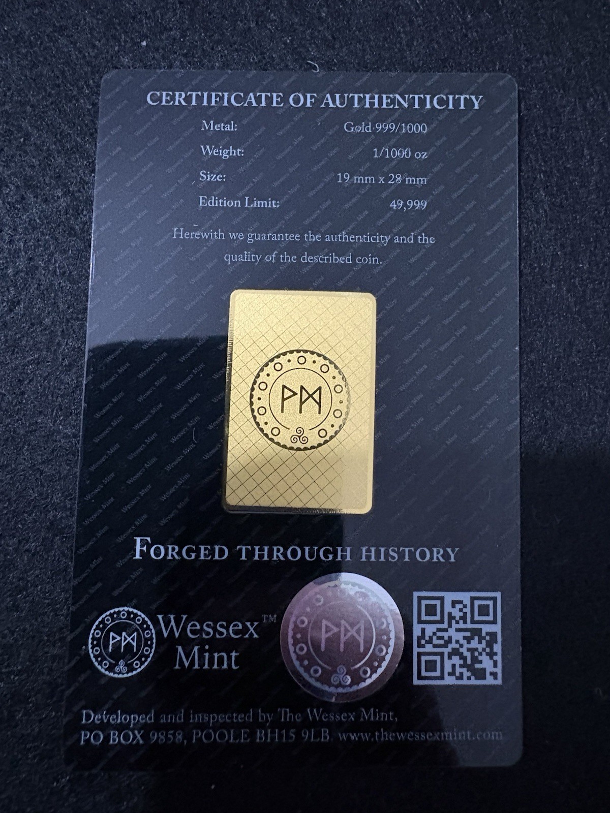 Wessex Mint Archangel Michael 1/1000oz Fine Gold Bullion Bar