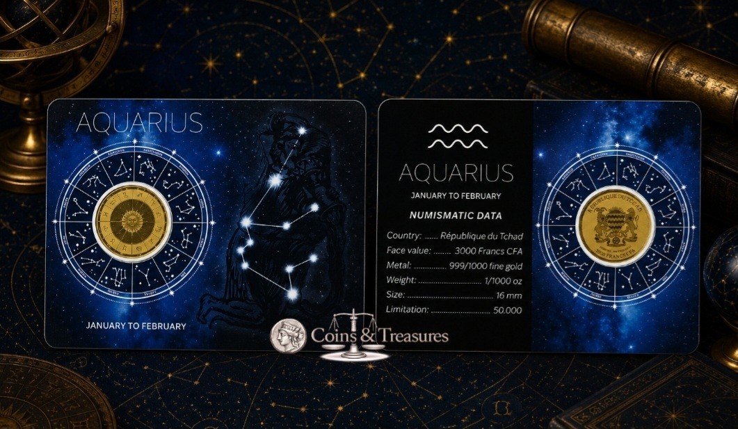 ZODIAC SIGNS AQUARIUS 1/1000 Oz Gold 999 Coin card