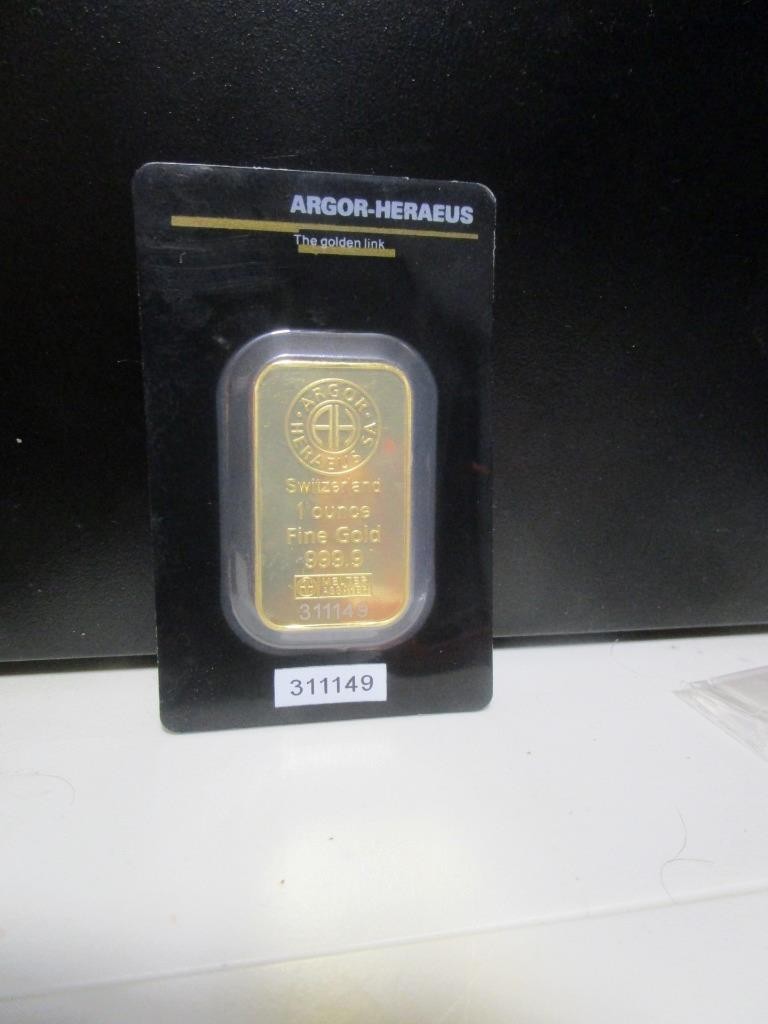 Argor-Heraeus 1 oz Gold Bar .9999 Fine Gold Bullion – Switzerland