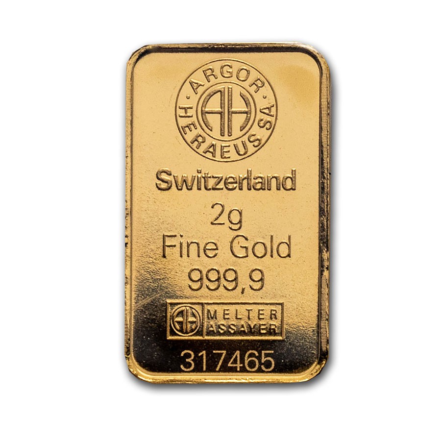 2 gram Gold Bar – Argor-Heraeus (In Assay)