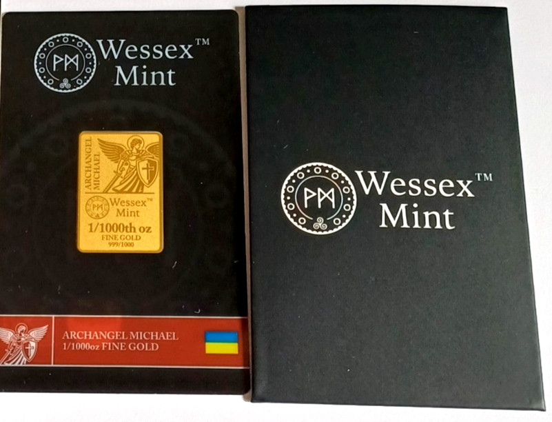 1/1000th oz ArchAngel Michael 999.9 24ct Gold Bar by Wessex Mint