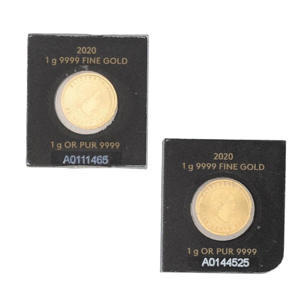 2020 Royal Canadian Mint Gold Maple Leaf 1 Gram .9999 Fine Gold Coin Set of 4