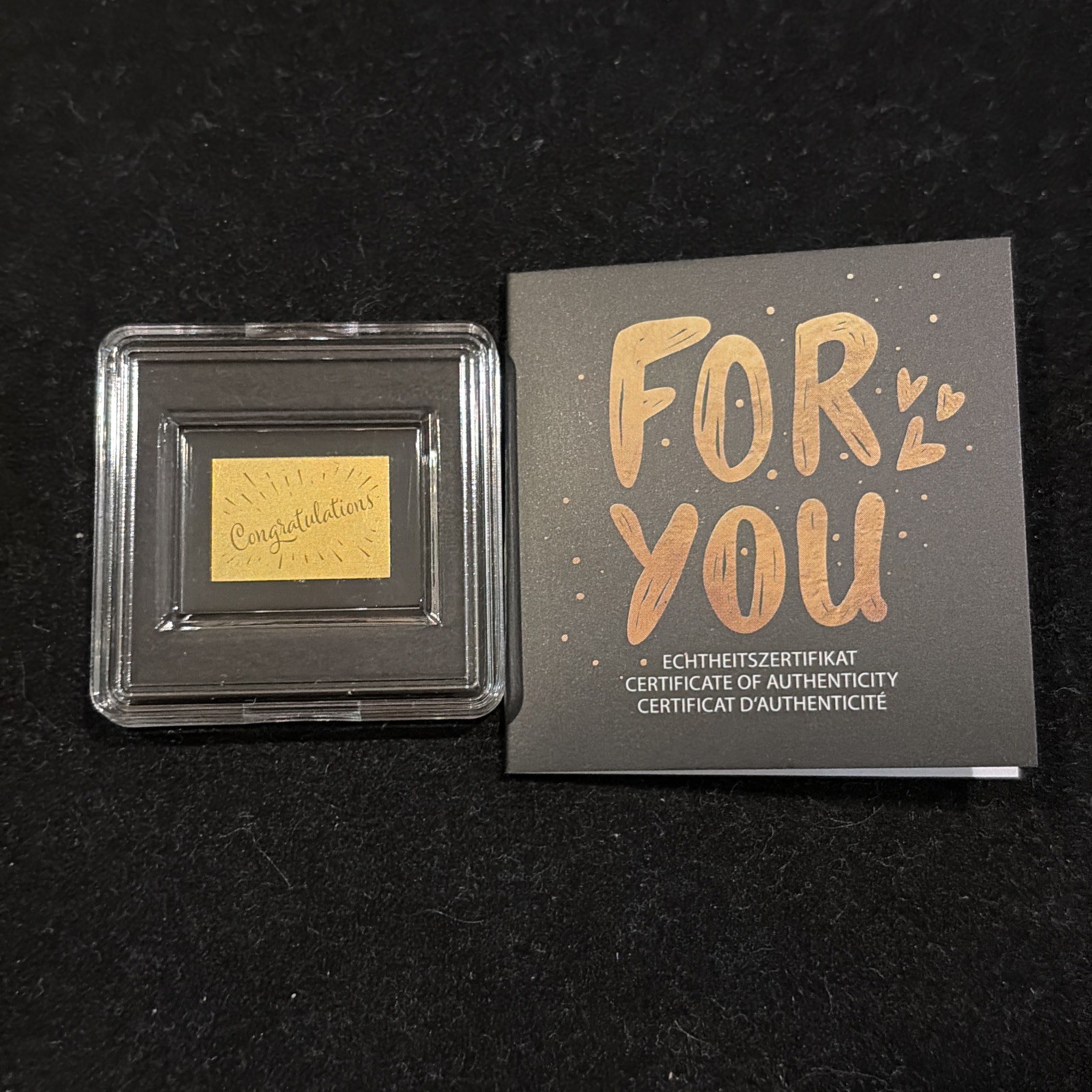 1/1000oz CONGRATULATIONS Gold Bar from Republic of Chad – .999 Fine Gold