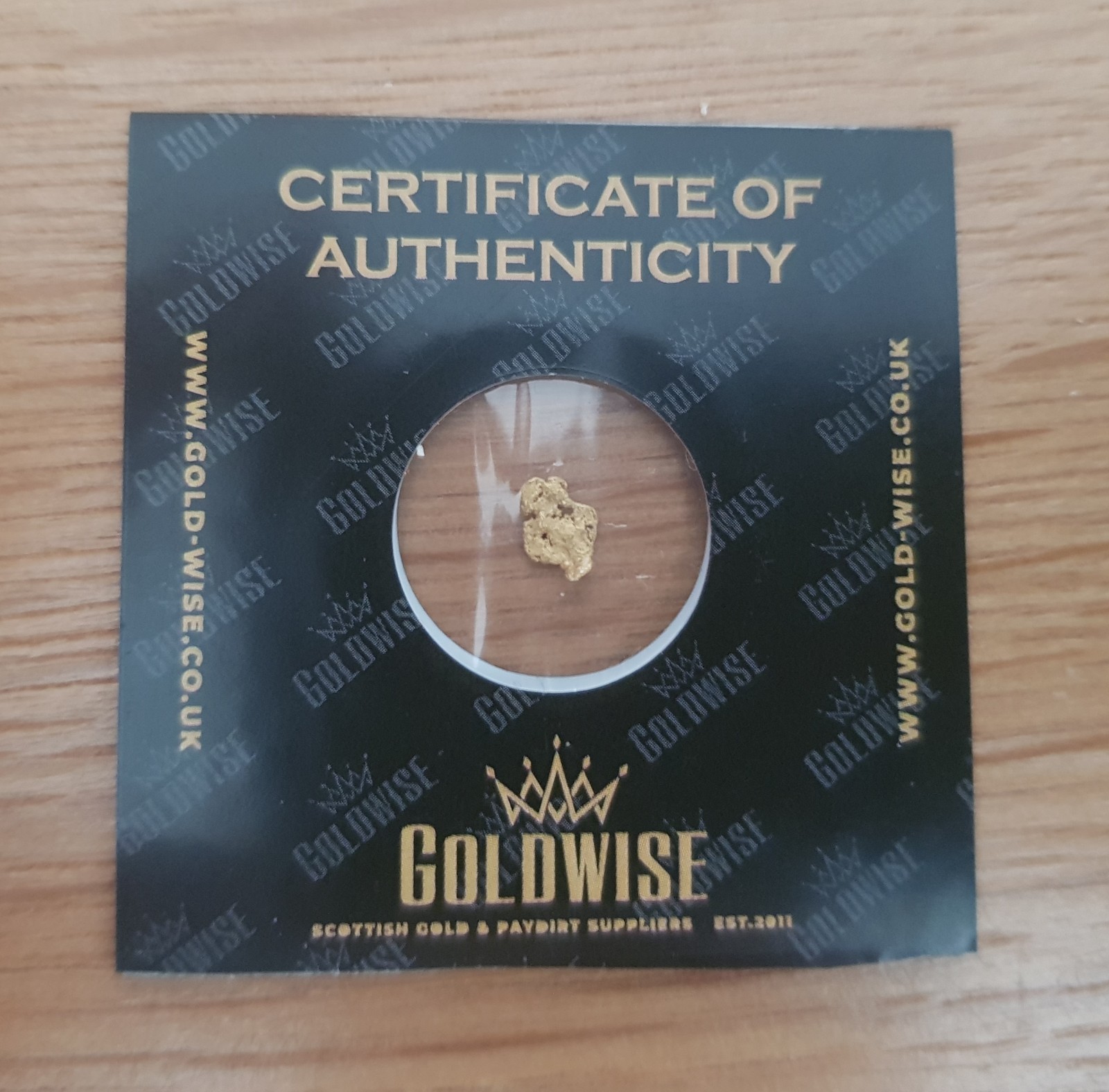 Scottish Gold Nugget Hand Panned by Goldwise 0.16g in COA
