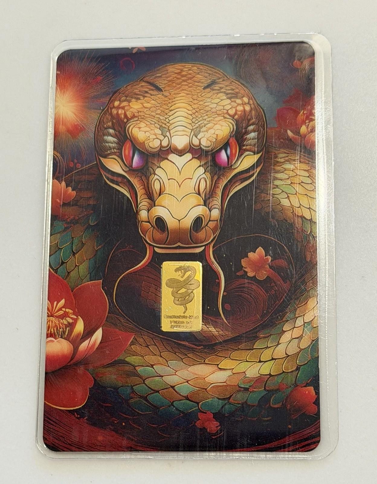 2025 Scottsdale Mint Lunar Year of the Snake 1/100oz 9999 Gold Bar Carded
