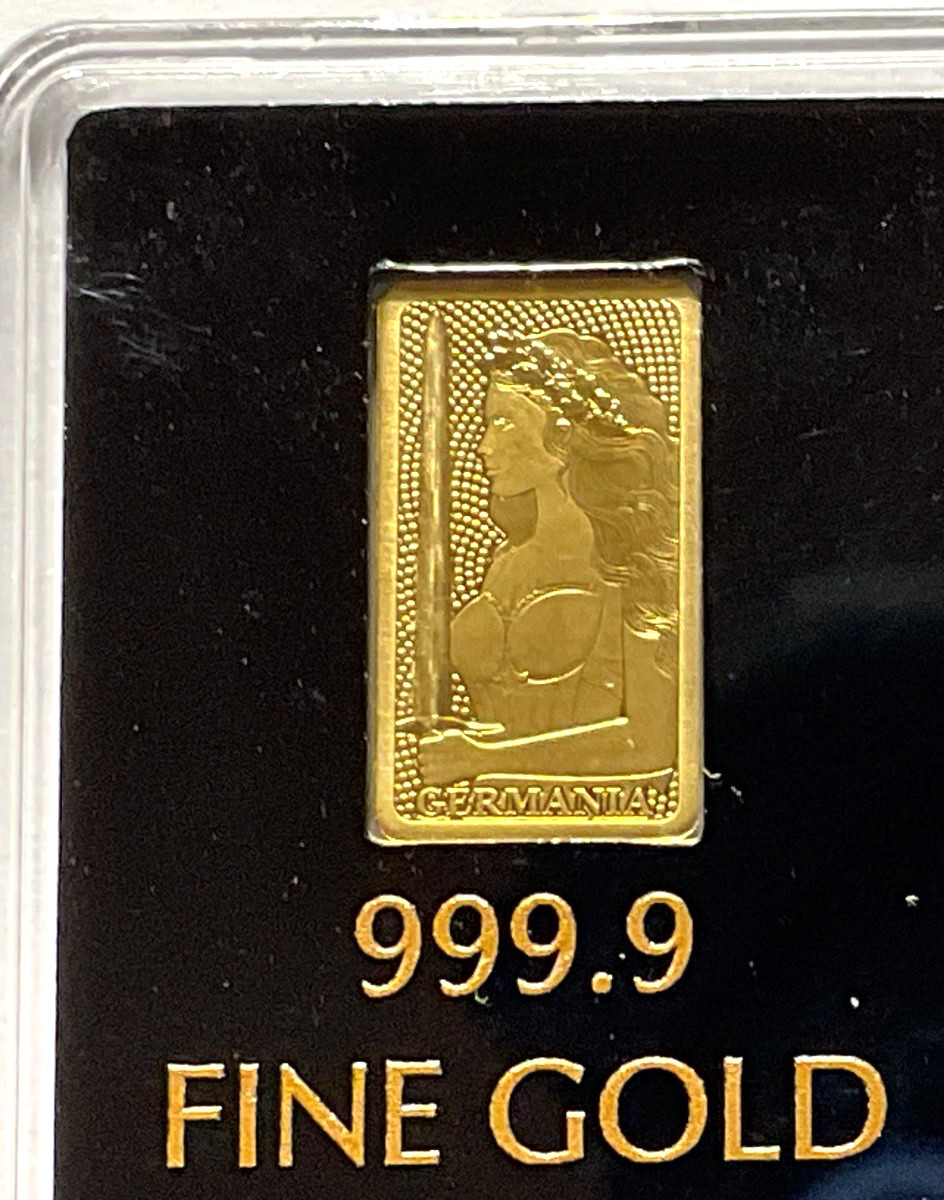 Germania Mint 1/100 oz Gold Bar in Plastic Capsule
