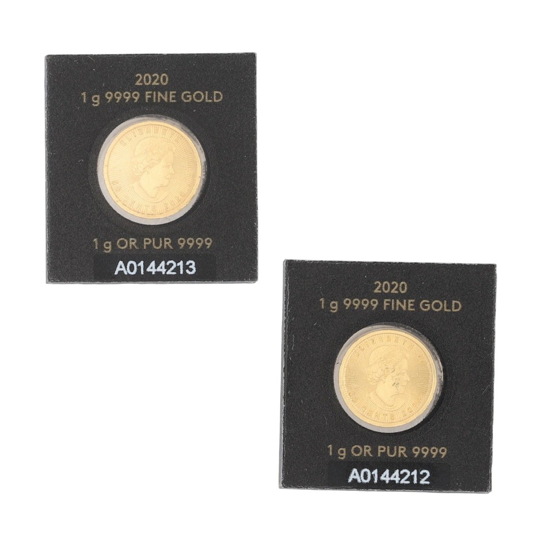 2020 Royal Canadian Mint Gold Maple Leaf 1 Gram .9999 Fine Gold Coin Set of 4