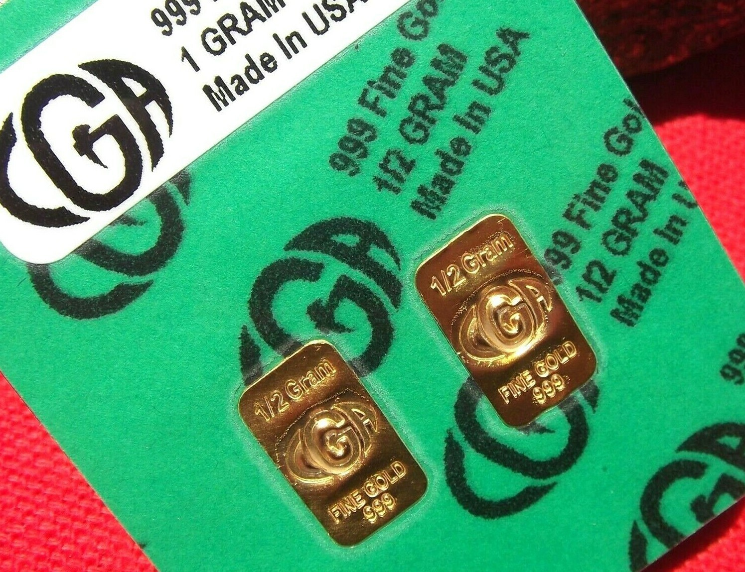 1 GRAM GOLD 24K PURE CGA BULLION BARS 999 THE IDEAL PREPPER COMBO DOUBLE INGOTS.