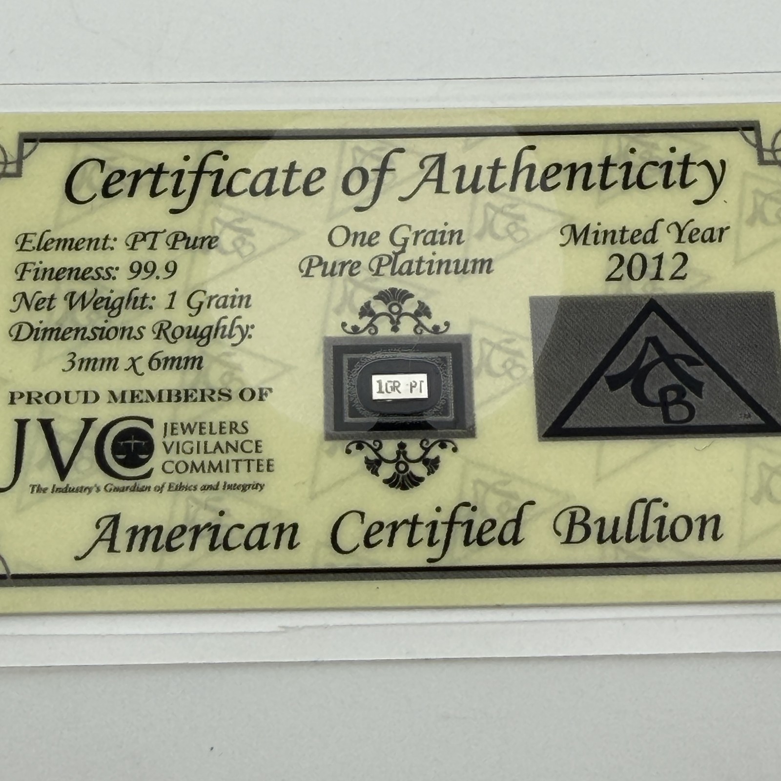 ACB Gold Silver Platinum 1GRAIN Combo Pack BULLION Bars w/COA’s