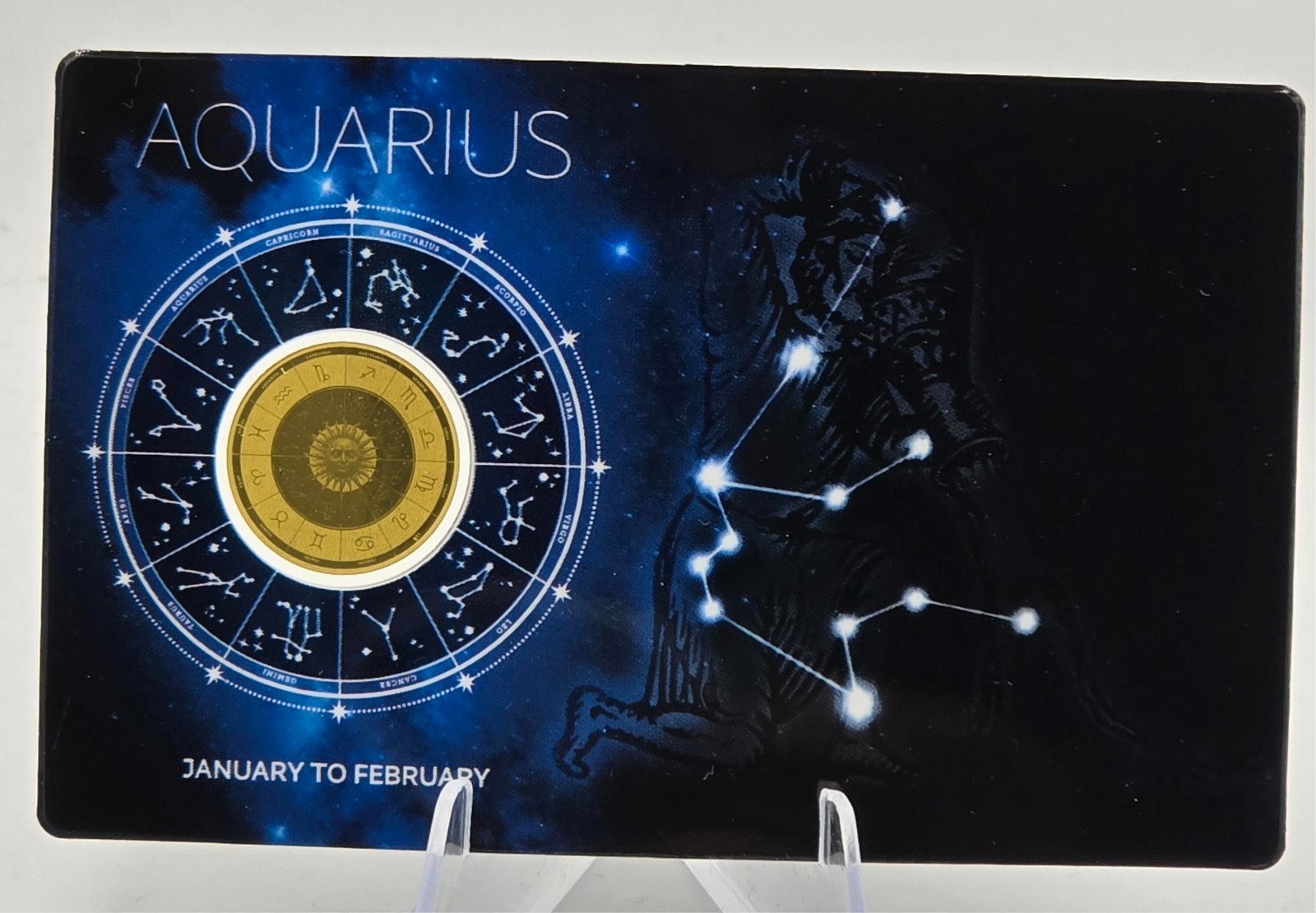 ZODIAC SIGNS AQUARIUS 1/1000 Oz Gold 999 Coin card