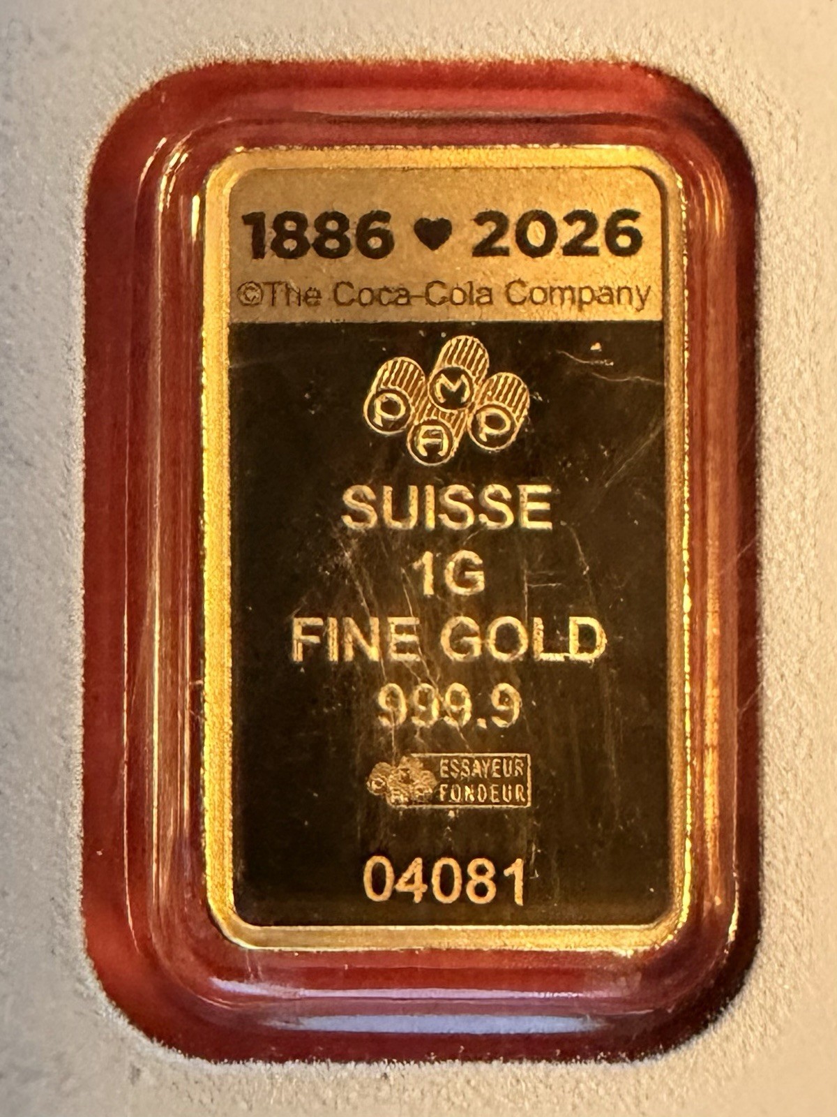 1g Gold Bar PAMP Suisse Coca-Cola Card .9999 Fine Gold Sealed Assay