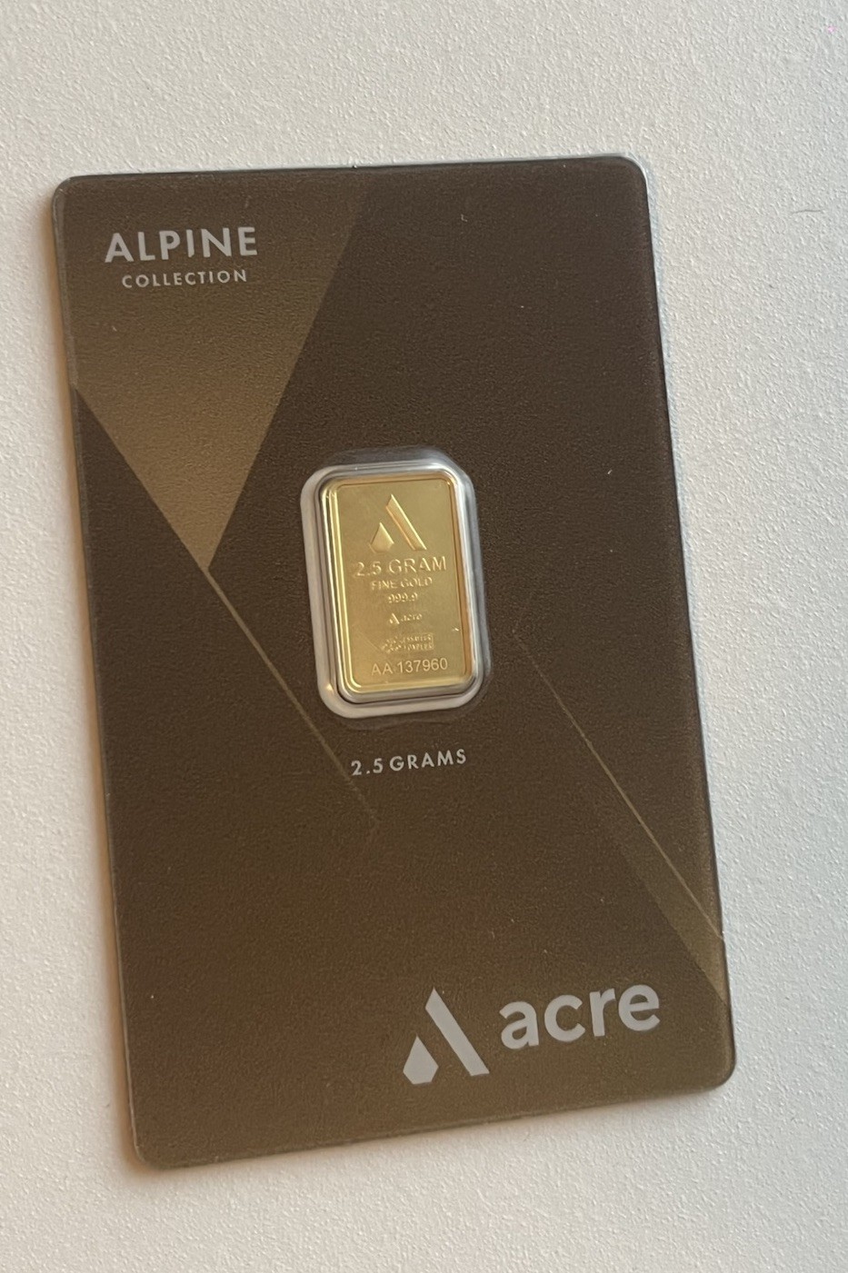 2.5 gram Acre Alpine Collection Gold Bar .9999 Fine Sealed in Assay Card