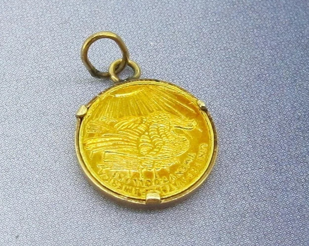 1908 Mini Lady Liberty 22K St. Gaudens Gold Coin in 14k Yellow Gold Frame Bezel