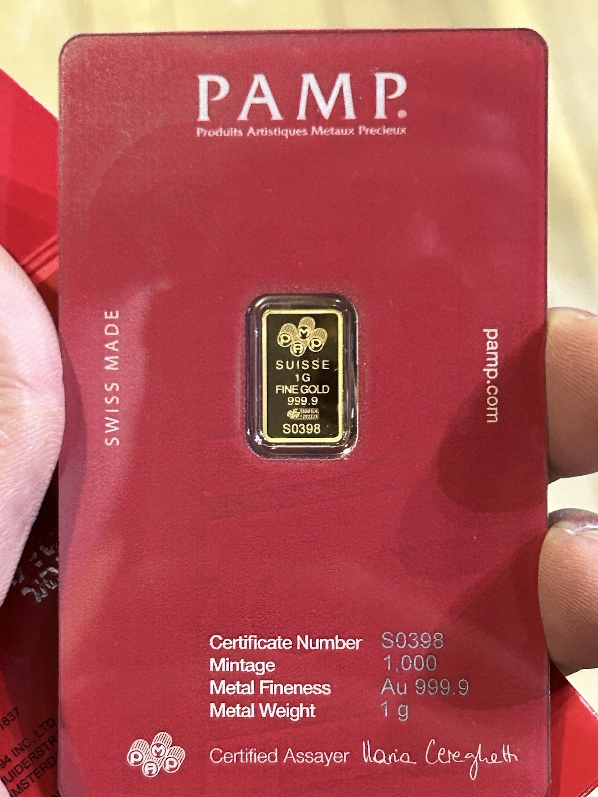 SUPREME PAMP Suisse 1g Gold Bar .999