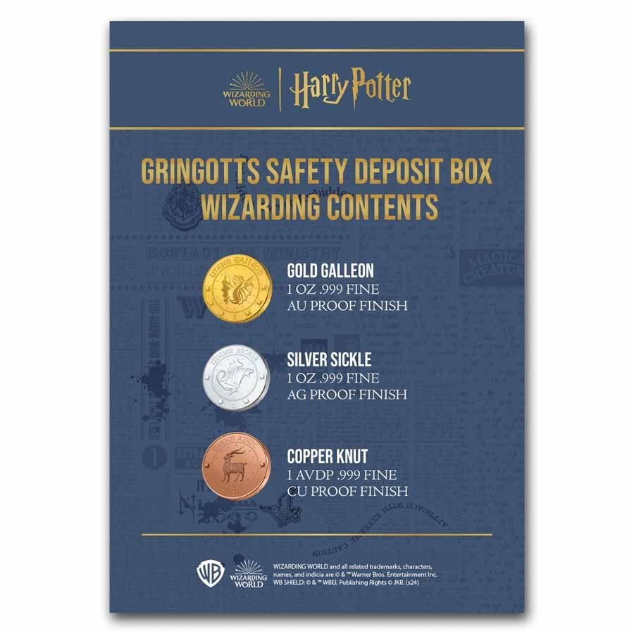 Harry Potter 1 oz Gold, Silver and Copper 3-Coin Proof Set