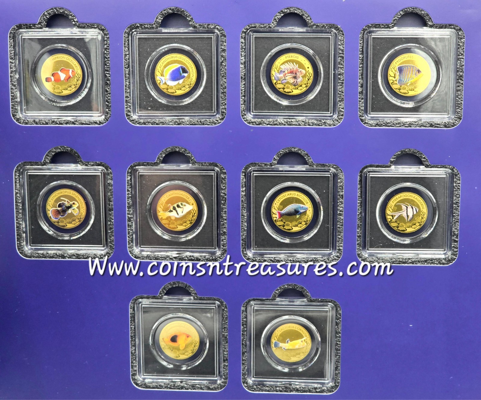 THE MOST INTERESTING CORAL FISH 10 Coins Complete collection 1/1000 999 Gold