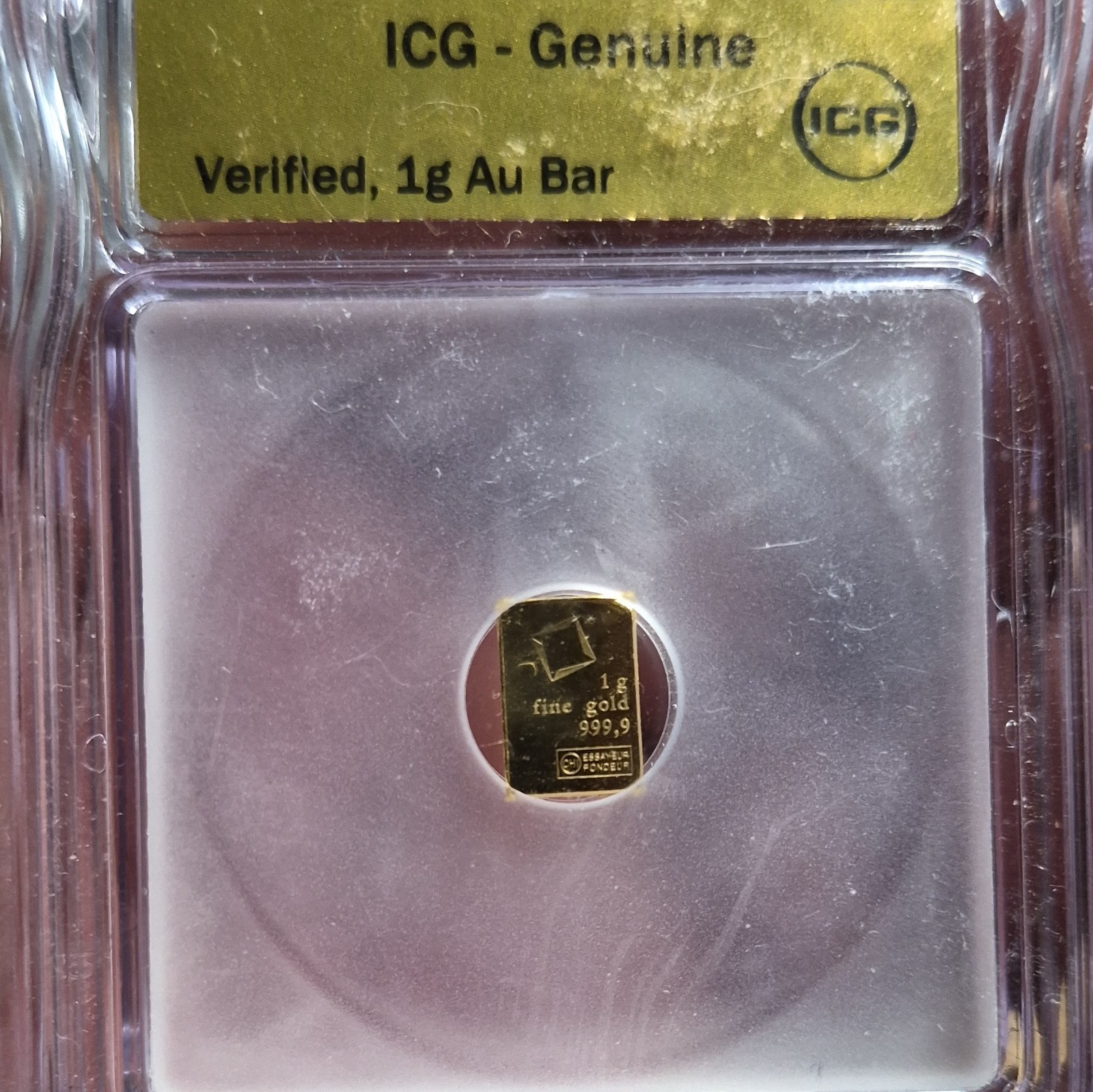 Degussa 1g Fine Gold .9999 Bar ICG Genuine Verified Sealed Holder