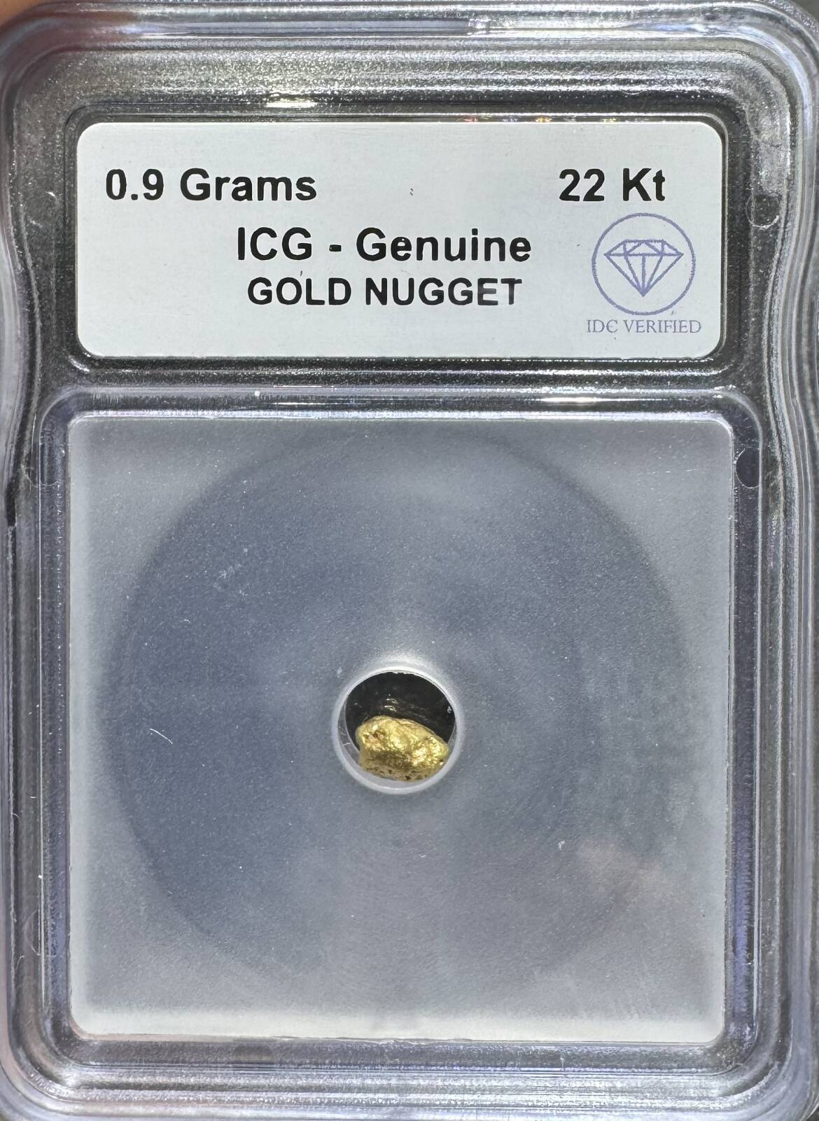 22 Kt Gold Nugget 0.9 Gram ICG Genuine IDC Verified