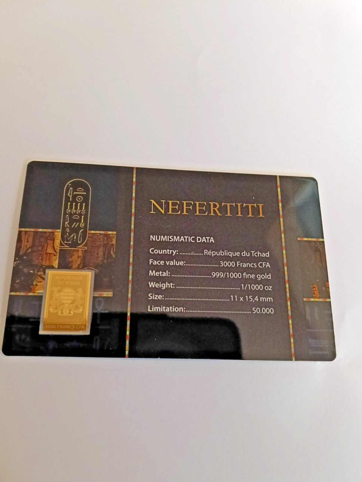 1/1000th oz Queen Nefertiti Gold coin card with free shipping