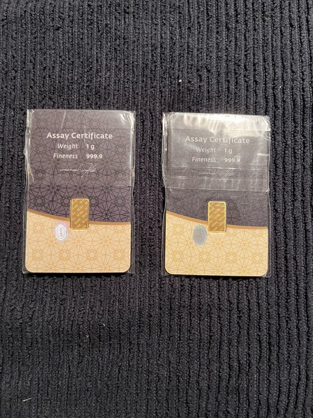 IGR 2 x 1g Gold Bar 999.9 Fine in Assay Cards 2g Total Gold Bullion