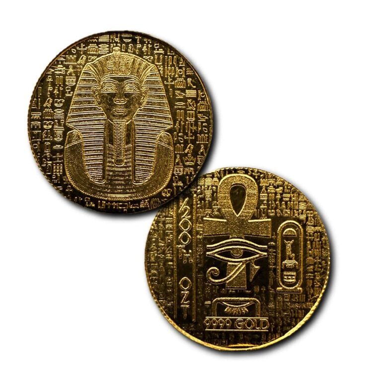 1/200th monarch Egyptian King Tut gold round in capsule