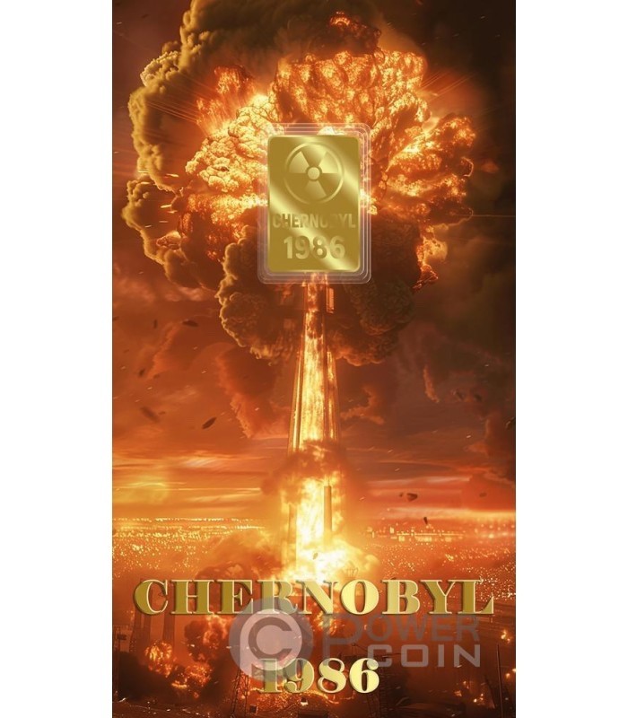 1/1000 oz 9999 Gold Bar Chernobyl 1986 Radiation Theme in capsule card