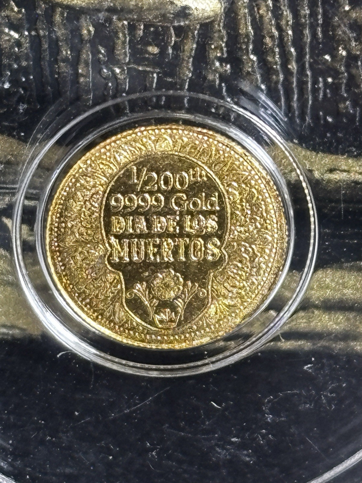 1/200 oz .9999 Fine Gold Round – Monarch Day of the Dead Rose Skull – Capsule