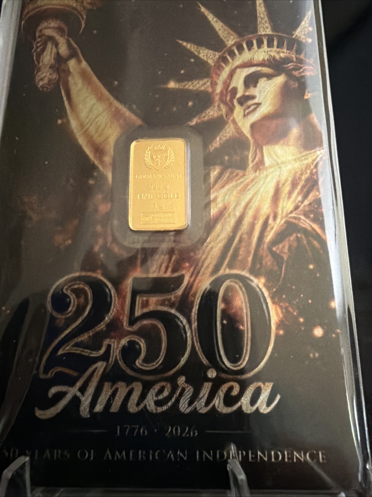 250 YEARS OF AMERICAN INDEPENDENCE – 1g Gold Bar by Germania Mint – LIMITED 2500