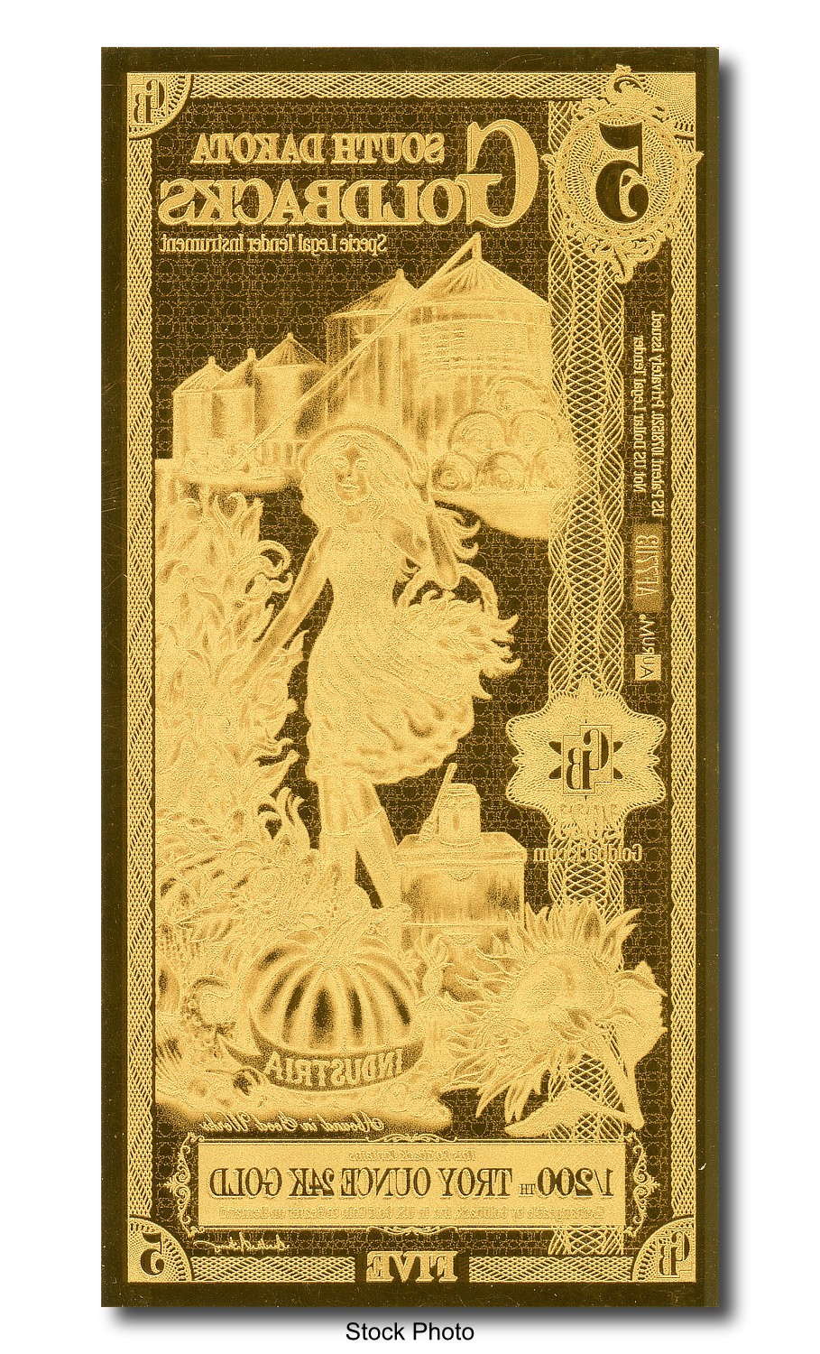 2023 Aurum 5 GB South Dakota 1/200oz 24K Gold Foil Note Ltd. Ed. Five Goldbacks